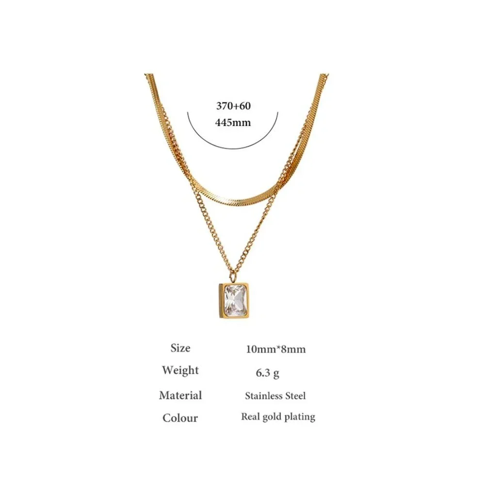 NEW 18K Gold Plated Flat Herringbone Double Layer Necklace